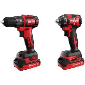 imageDEKOPRO 20V MAX Cordless Drill Driver and Impact Driver Set Power Tool Set with 2 Batteries and Charger LED Work Light 2 Bits BagRed