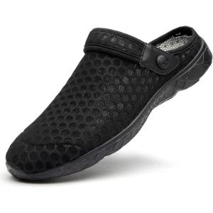 imageEagsouni Mens Womens Garden Clogs Mesh Slippers Sandals Summer Beach Shoes Lightweight Outdoor Walking Slippers E Black