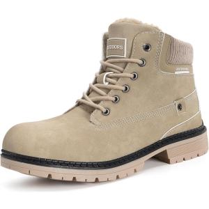 imageEagsouni Mens Womens Snow Boots Warm Fur Lined Ankle Booties Hiking Trekking Trail Climbing Shoes Lace Up AntiSlip Waterproof Working Outdoor Backpacking BootsKhaki