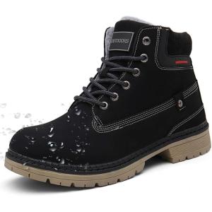 imageEagsouni Mens Womens Snow Boots Warm Fur Lined Ankle Booties Hiking Trekking Trail Climbing Shoes Lace Up AntiSlip Waterproof Working Outdoor Backpacking BootsBlack