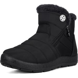 imageEagsouni Snow Boots Womens Winter Ankle Boots Ladies Warm Fur Lined Booties Thickening Shoes Zip Flat Sneakers Outdoor BootiesHigh Top  Black