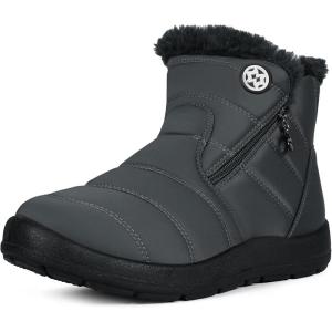 imageEagsouni Snow Boots Womens Winter Ankle Boots Ladies Warm Fur Lined Booties Thickening Shoes Zip Flat Sneakers Outdoor BootiesHigh Top  Grey