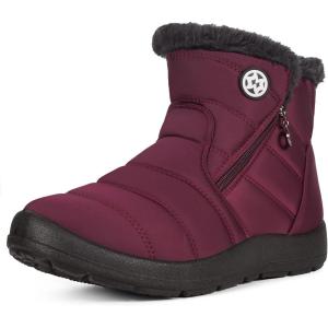 imageEagsouni Snow Boots Womens Winter Ankle Boots Ladies Warm Fur Lined Booties Thickening Shoes Zip Flat Sneakers Outdoor BootiesHigh Top  Wine Red