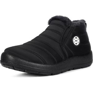 imageEagsouni Snow Boots Womens Winter Ankle Boots Ladies Warm Fur Lined Booties Thickening Shoes Zip Flat Sneakers Outdoor BootiesLow Top  Black