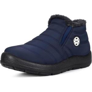 imageEagsouni Snow Boots Womens Winter Ankle Boots Ladies Warm Fur Lined Booties Thickening Shoes Zip Flat Sneakers Outdoor BootiesLow Top  Blue