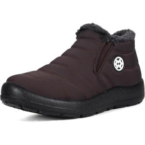 imageEagsouni Snow Boots Womens Winter Ankle Boots Ladies Warm Fur Lined Booties Thickening Shoes Zip Flat Sneakers Outdoor BootiesLow Top  Coffee