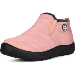 imageEagsouni Snow Boots Womens Winter Ankle Boots Ladies Warm Fur Lined Booties Thickening Shoes Zip Flat Sneakers Outdoor BootiesLow Top  Pink