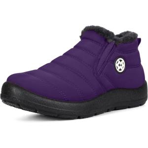 imageEagsouni Snow Boots Womens Winter Ankle Boots Ladies Warm Fur Lined Booties Thickening Shoes Zip Flat Sneakers Outdoor BootiesLow Top  Purple