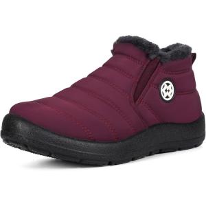 imageEagsouni Snow Boots Womens Winter Ankle Boots Ladies Warm Fur Lined Booties Thickening Shoes Zip Flat Sneakers Outdoor BootiesLow Top  Wine Red