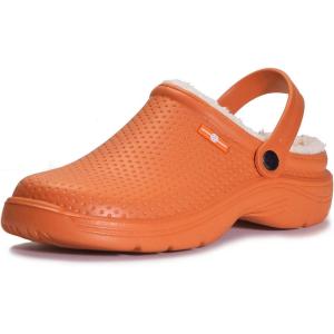 imageEagsouni Waterproof Slippers Mens Women Fur Lined Clogs Winter Warm Garden Shoes House Slippers Indoor Outdoor Mules Orange