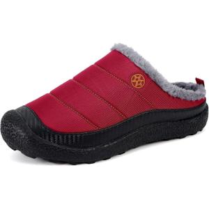 imageEagsouni Womens Mens House Slippers Slip on Snow Winter Warm Fully Fur Lined Slippers Indoor Outdoor ShoesReda