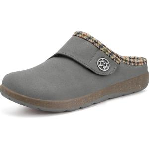 imageEagsouni Womens Mens Slippers Suede Fuzzy Slippers with Arch Support Orthotic Winter Warm Fur Lined Slip on House Shoes Indoor Outdoor for Plantar FasciitisGrey