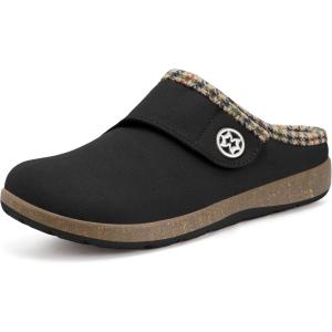 imageEagsouni Womens Mens Slippers Suede Fuzzy Slippers with Arch Support Orthotic Winter Warm Fur Lined Slip on House Shoes Indoor Outdoor for Plantar FasciitisBlack