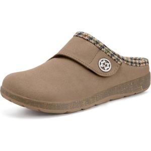 imageEagsouni Womens Mens Slippers Suede Fuzzy Slippers with Arch Support Orthotic Winter Warm Fur Lined Slip on House Shoes Indoor Outdoor for Plantar FasciitisKhaki