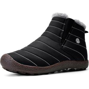 imageEagsouni Womens Mens Snow Boots Winter Shoes Slip On Ankle Booties AntiSlip Water Resistant Fully Fur Lined Outdoor Sneakers Black 135 Women12 Men