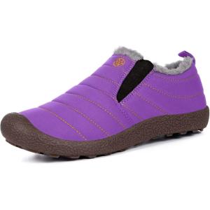imageEagsouni Womens Mens Snow Boots Winter Shoes Slip On Ankle Booties AntiSlip Water Resistant Fully Fur Lined Outdoor SneakersPurplelow Top