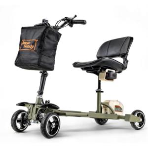 imageSuperHandy Passport Pro Mobility Scooter  Foldable Aluminum Frame 4 Wheels Includes 2 48V 2Ah LiIon Batteries ampamp Charger Supports up to 330 Lbs Patent Pending Dark Green ampamp Sand 330 Lbs