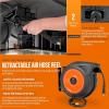 imageSuperHandy AirHoseReel Retractable 38quot x 50 Feet Long Industrial Water Premium Commercial Flex Hybrid Polymer Hose Spring Driven Polypropylene Heavy Duty with Lead in Hose ampamp PVC Handle