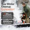 imageSuperHandy Electric Snow Thrower Adjustable Angle 17quot Clearing Width 57quot Intake Height 23 ft Throw Curved Serrated Blade 48V2Ah Battery Portable Wheels Easy Maneuver Safety Switches Comfort Handle
