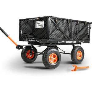 imageSuperHandy HeavyDuty Garden Cart  660lb Load Capacity Towable QuickRelease Dump Action 10inch Pneumatic Tires Works with Tugger Scooter