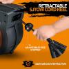 imageSuperHandy Extension Cord Reel Retractable 16AWG x 50 Feet Long Industrial Polypropylene Ultra Heavy Duty 3C SJTOW Commercial Premium Grade Ultra Flexible Cable S3 Triple Tap Connector
