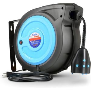 imageSuperHandy Extension Cord Reel Retractable 12AWG x 50 Feet Commercial Premium Flexible 3CSJTOW Cable with Triple Tap Connector