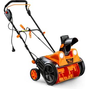 imageSuperHandy Electric Snow Thrower WalkBehind Blower Corded AC 120V 15A 18 x 10 Inch Clearing Path 25 Feet Throwing Distance 720 lbsMin LED Headlights for Driveway Walking Path Yards