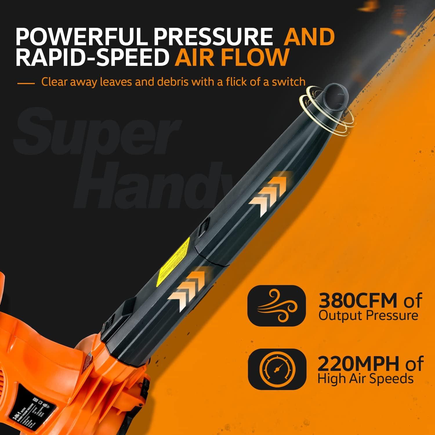 imageSuperHandy 3 in 1 Leaf Blower Vacuum and Mulcher Electric 120V 12Amp Corded Debris Duster 220MPH MAX 2 Stage Variable Speed Lightweight for Yard Lawn Garden and Landscaping Renewed