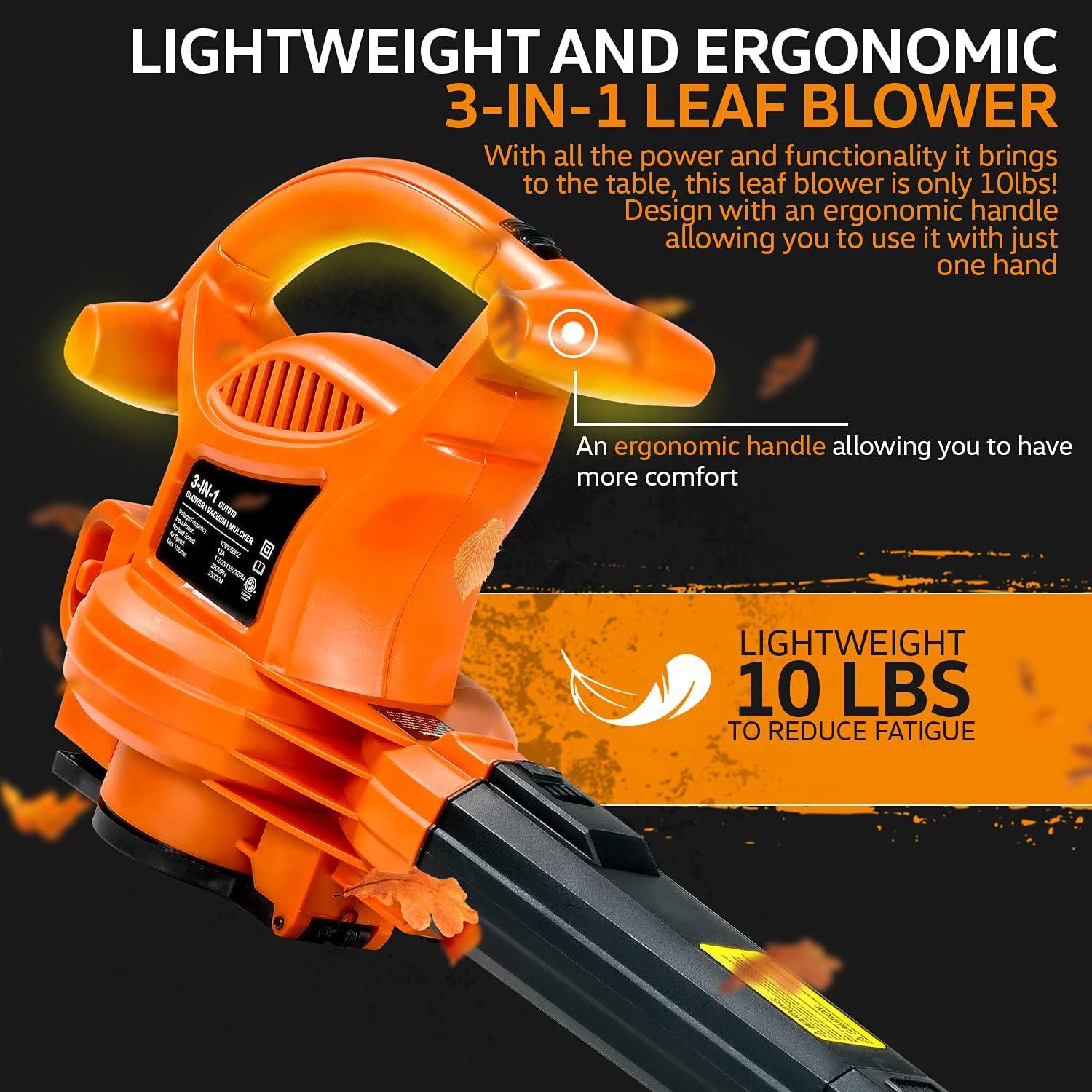 imageSuperHandy 3 in 1 Leaf Blower Vacuum and Mulcher Electric 120V 12Amp Corded Debris Duster 220MPH MAX 2 Stage Variable Speed Lightweight for Yard Lawn Garden and Landscaping Renewed