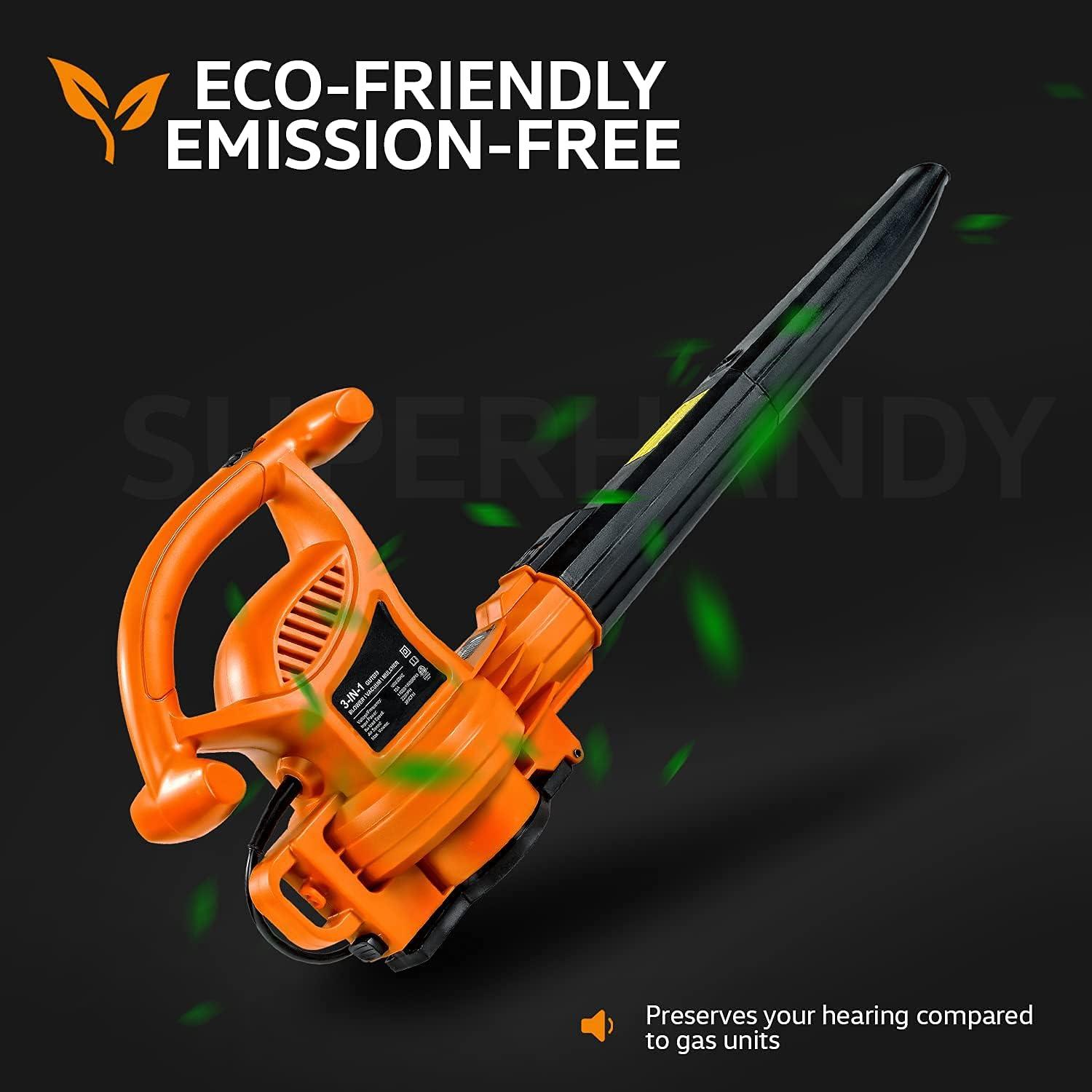 imageSuperHandy 3 in 1 Leaf Blower Vacuum and Mulcher Electric 120V 12Amp Corded Debris Duster 220MPH MAX 2 Stage Variable Speed Lightweight for Yard Lawn Garden and Landscaping Renewed