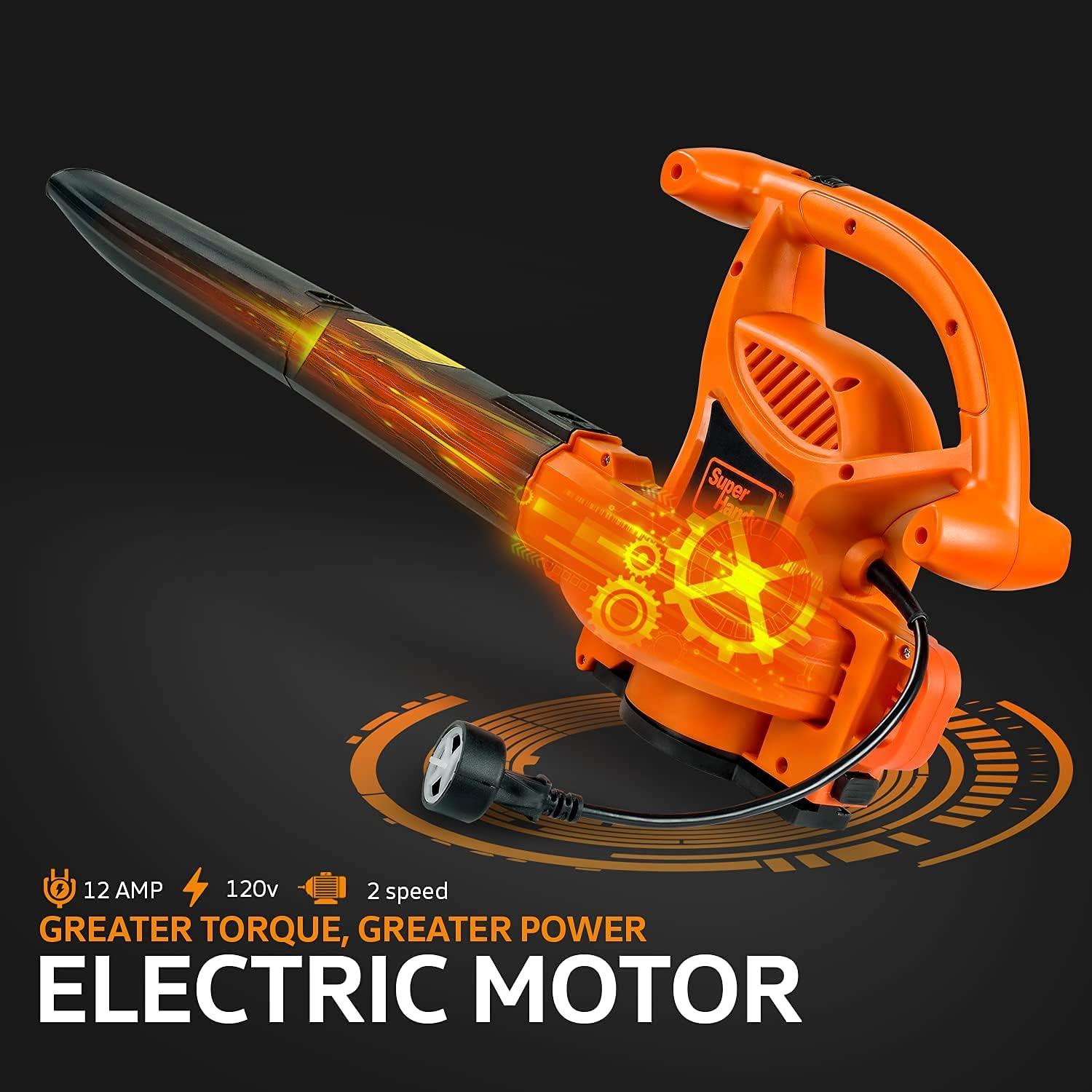 imageSuperHandy 3 in 1 Leaf Blower Vacuum and Mulcher Electric 120V 12Amp Corded Debris Duster 220MPH MAX 2 Stage Variable Speed Lightweight for Yard Lawn Garden and Landscaping Renewed