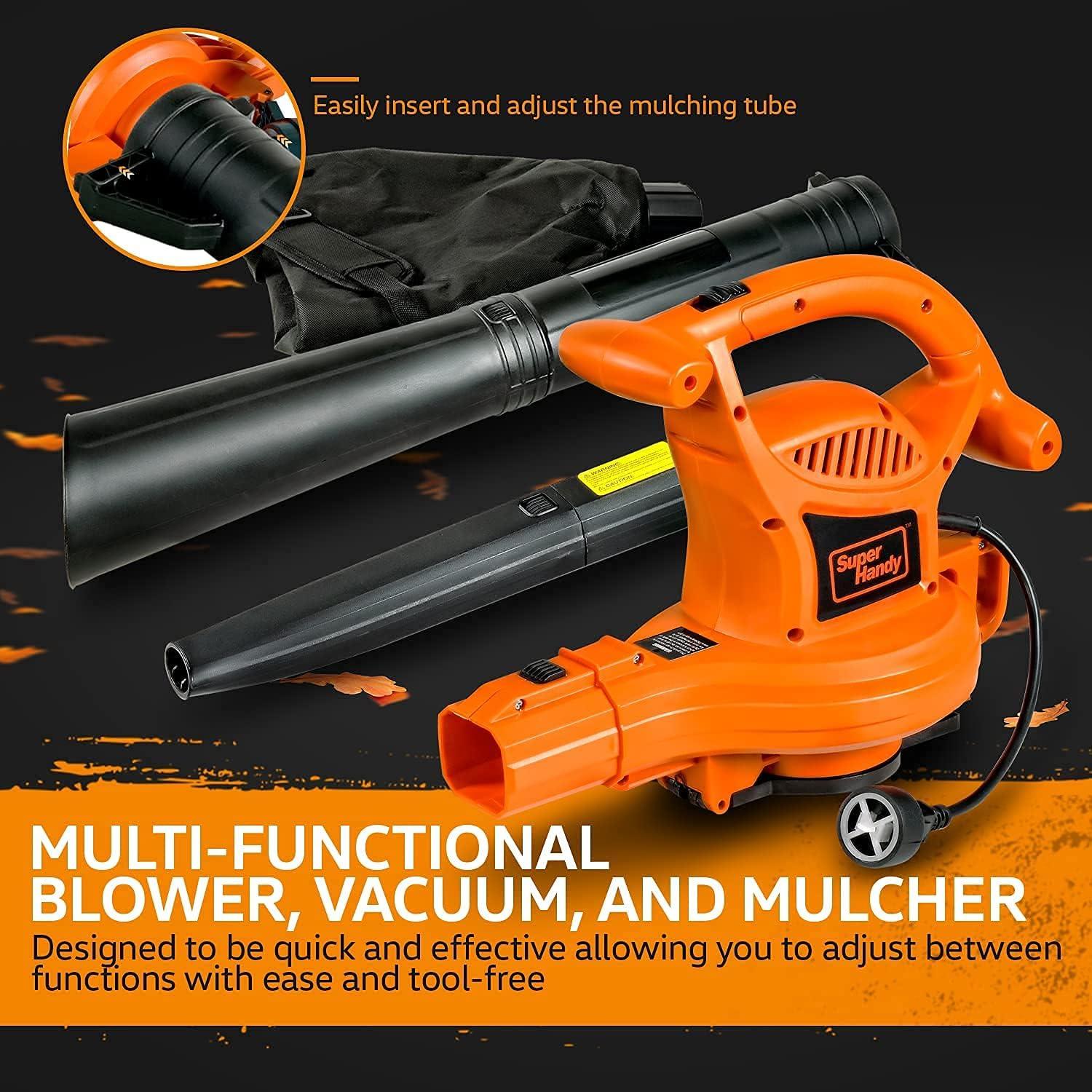 imageSuperHandy 3 in 1 Leaf Blower Vacuum and Mulcher Electric 120V 12Amp Corded Debris Duster 220MPH MAX 2 Stage Variable Speed Lightweight for Yard Lawn Garden and Landscaping Renewed