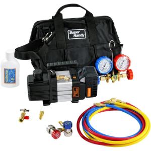 imageSuperHandy Vacuum Pump Cordless 20V for HVAC ampamp Auto AC  Brushless Motor 3CFM 10Pa Ultimate Vacuum Single Stage Manifold Gauge Set Kit with Heavy Duty Tool Bag