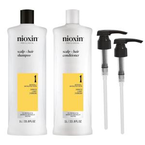 imageNioxin Shampoo ampamp Conditioner Prepack For Natural Colored ampamp Damaged Hair with Light to Progressed Thinning Strengthen ampamp Boost Hair Density with Niacinamide ampamp Biotin Pumps IncludedSystem 1  Natural Hair  Light Thinning