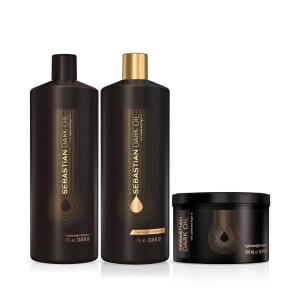 imageSebastian Professional Dark Oil Lightweight Hair Care 338 fl oz  Mask 169 oz  Infused with Jojoba ampamp Argan Oil for Soft Smooth Hair Bundle Liter Set