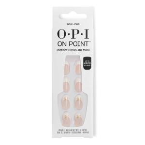 imageOPI On Point Press On Nails  Short Round Nail Art Press On Nails  24 Count With Nail Glue  Long Lasting Reusable Nondamaging  Fall 2025 ShadesBowjour  Nude  White French Tip with Gold Bow Design Nail Art