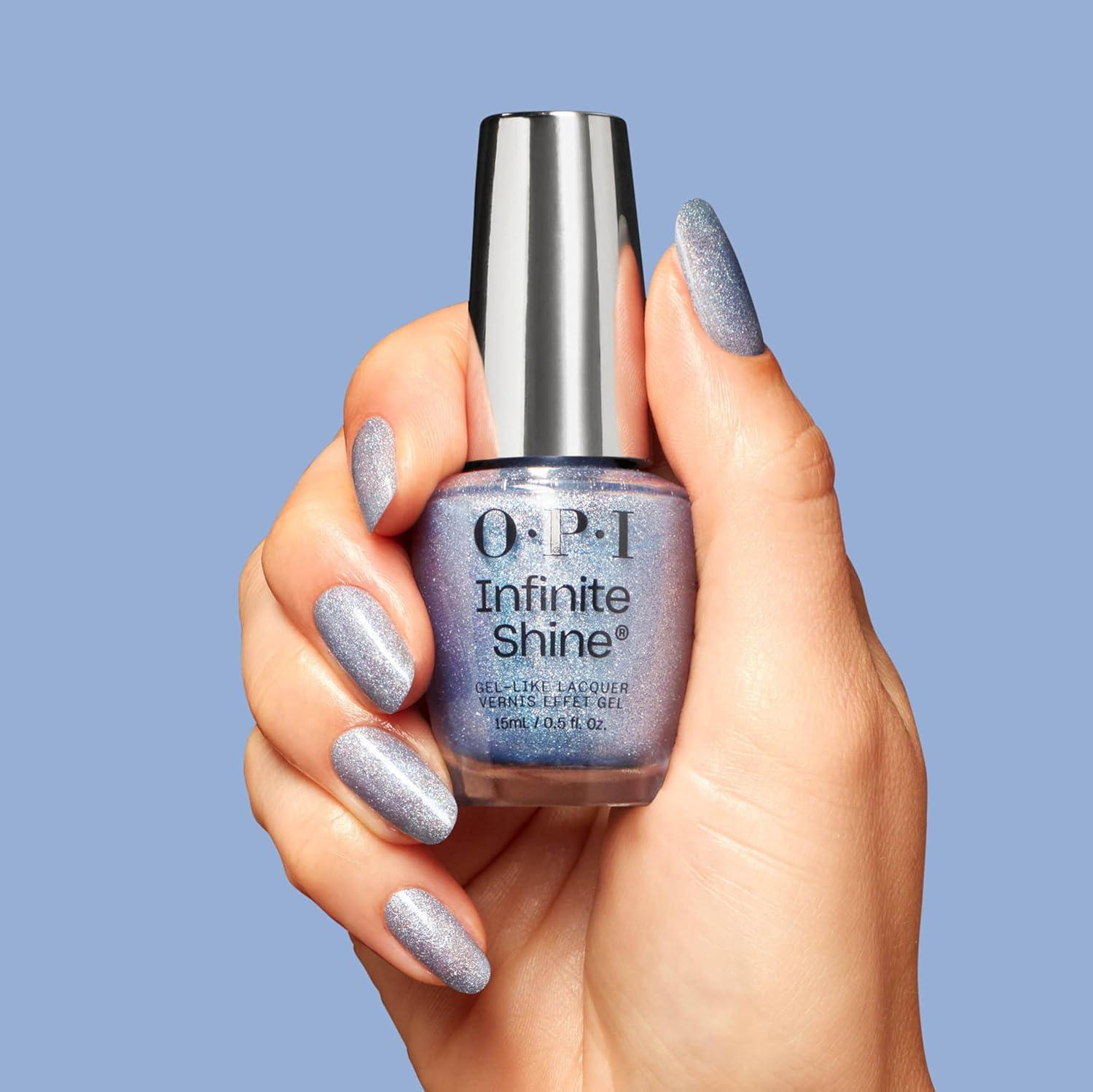 imageOPI Infinite Shine Nail Polish Colors  SemiSheer Sheer Bright Opaque ampamp Shimmer Winter Shades  Long Lasting Wear  Good Enough to Treat Collection  Holiday 2025Put the Icy in Spicy  Opaque Soft Cool Holographic Icy Blue Shimmer