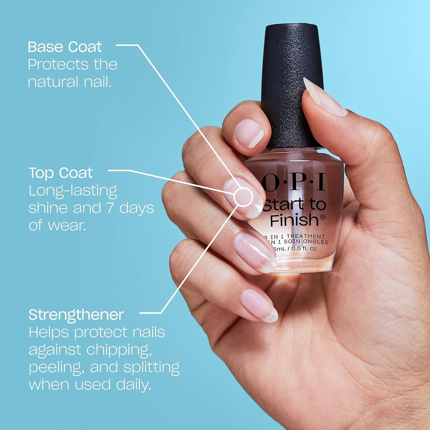 imageOPI Nail Lacquer Base Coat  Clear Nail Polish Base Coat Chip Resistant Protects Nails Prevents DiscolorationStart to Finish 3 in 1 Treatment