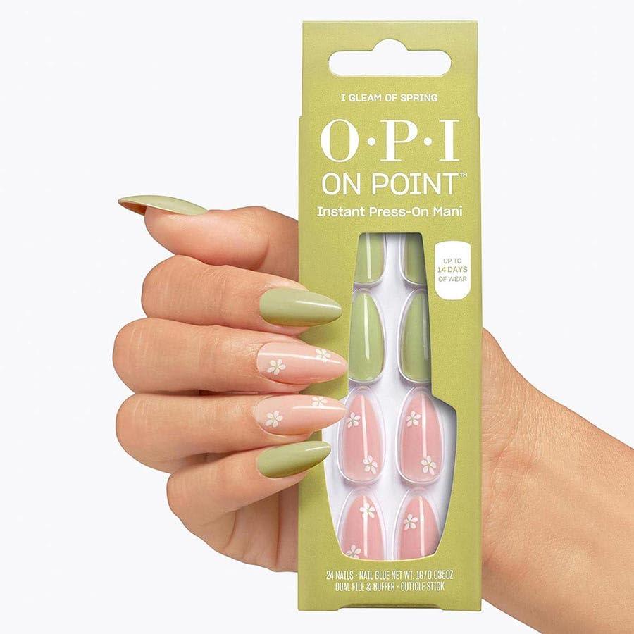 imageOPI On Point Press On Nails  Square Squoval ampamp Almond Shape Nail Art  Short to Long Length  24 Count With Nail Glue  Instant PressOn Mani  OPIm Dreaming CollectionI Gleam of Spring