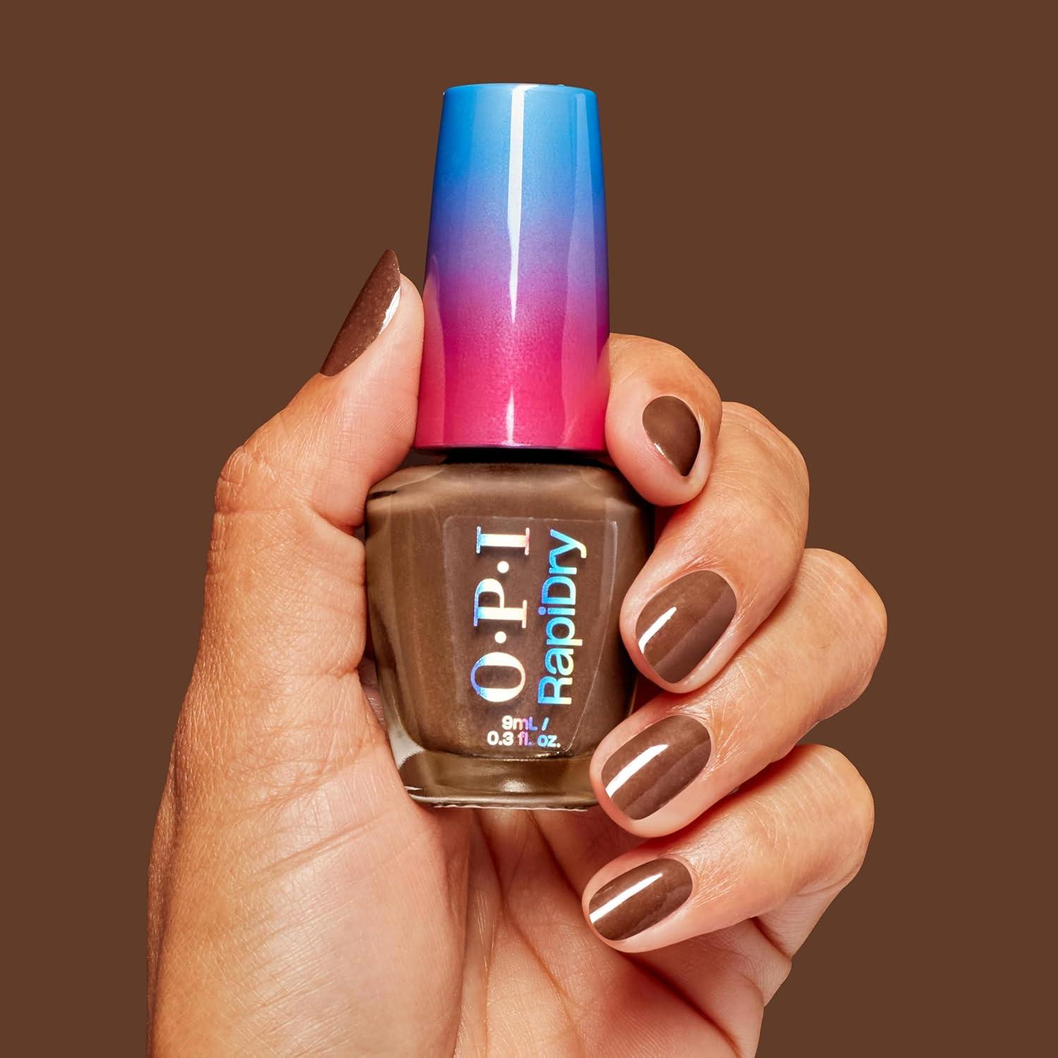 imageOPI RapiDry Quick Dry Nail Polish Colors  Opaque Crme Shimmer Shades with Clear Protective Base ampamp ShineBoosting Top Coat  Vegan Smudge Proof and Fast Drying in 60 SecondsAwe of a Sudden brown with pink shimmer