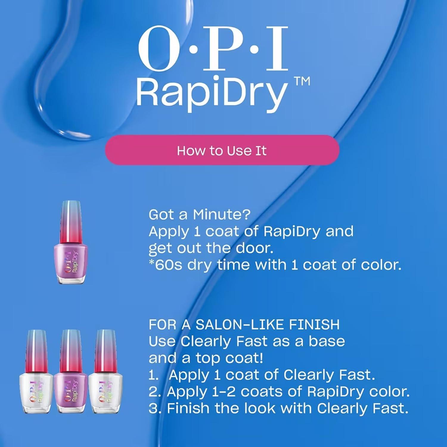 imageOPI RapiDry Quick Dry Nail Polish Colors  Opaque Crme Shimmer Shades with Clear Protective Base ampamp ShineBoosting Top Coat  Vegan Smudge Proof and Fast Drying in 60 SecondsDry and Dash rosy red crme