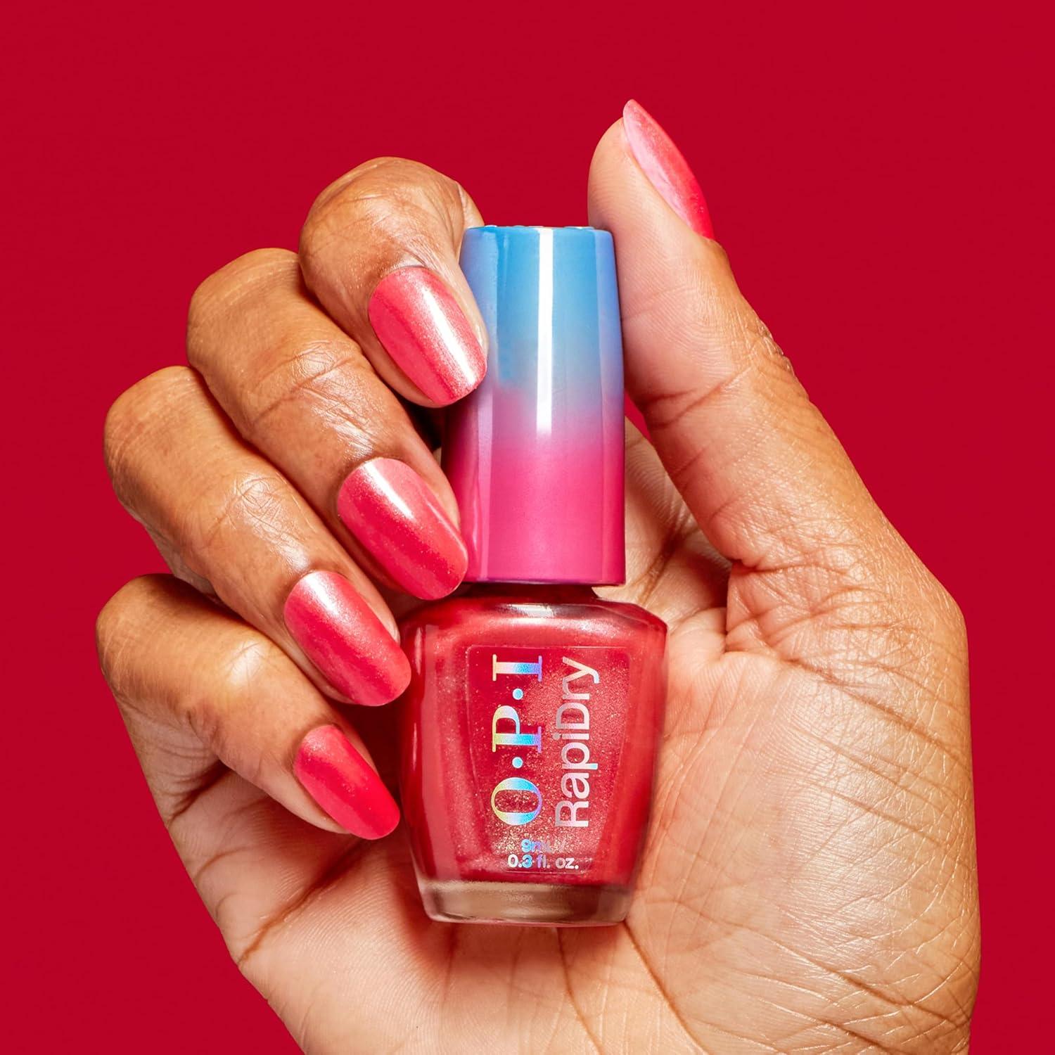 imageOPI RapiDry Quick Dry Nail Polish Colors  Opaque Crme Shimmer Shades with Clear Protective Base ampamp ShineBoosting Top Coat  Vegan Smudge Proof and Fast Drying in 60 SecondsFuego OntheGo bright red shimmer