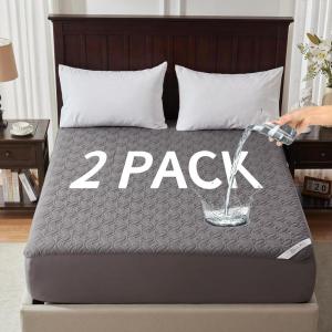 image2 Pack Waterproof Mattress Protector Queen Size Mattress Pad Noiseless with Deep Pocket 6quot18quot Depth Soft Breathable DirtProof Bed Mattress Cover Washable for Home Bedroom Hotel GrayKing