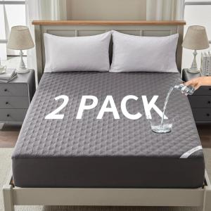 image2 Pack Waterproof Mattress Protector Queen Size Mattress Pad Noiseless with Deep Pocket Fitted for 6quot18quot Soft Breathable DirtProof Bed Mattress Cover Washable for Home Bedroom Hotel GrayKing