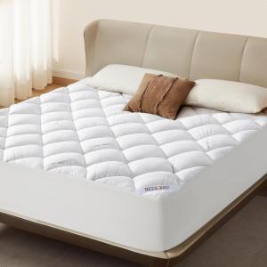 imageBEDLORE Queen Mattress Topper Viscose Made from Bamboo Soft Pillow Top Mattress Pad Thick Mattress Cover for Back Pain Relief with 618 inches Deep PocketWhite