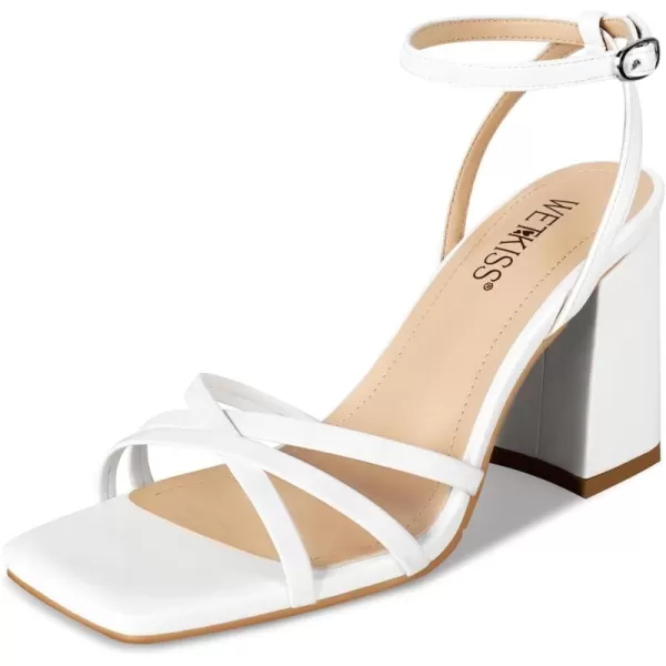 wetkiss Chunky Heels For Women Strappy Heels For Women 3.35" Heels Height With Adjustable Ankle Strap Square Open Toe For Homecoming Party Dress Gold Black White
