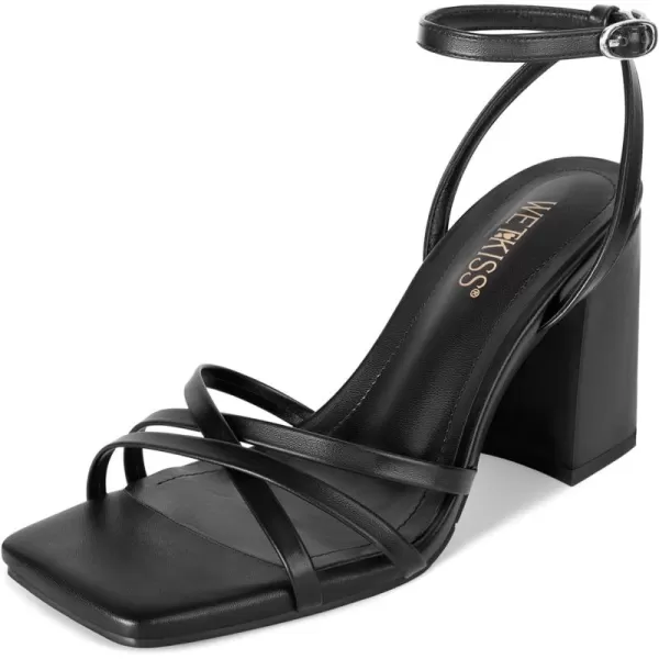 wetkiss Chunky Heels For Women Strappy Heels For Women 3.35" Heels Height With Adjustable Ankle Strap Square Open Toe For Homecoming Party Dress Gold Black White