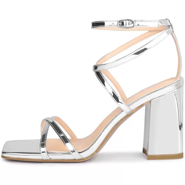 wetkiss Chunky Heels For Women Strappy Heels For Women 3.35" Heels Height With Adjustable Ankle Strap Square Open Toe For Homecoming Party Dress Gold Black White