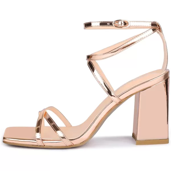 wetkiss Chunky Heels For Women Strappy Heels For Women 3.35" Heels Height With Adjustable Ankle Strap Square Open Toe For Homecoming Party Dress Gold Black White