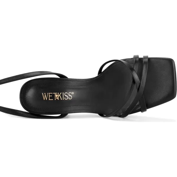 wetkiss Chunky Heels For Women Strappy Heels For Women 3.35" Heels Height With Adjustable Ankle Strap Square Open Toe For Homecoming Party Dress Gold Black White